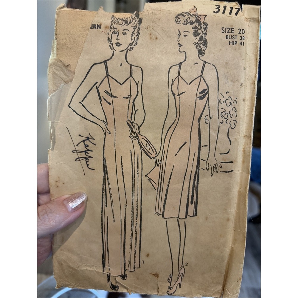 Vintage Rare Advance Slip/Gown Sewing Pattern 3117 Size 20 Bust 38 Hip 41 1940’s
